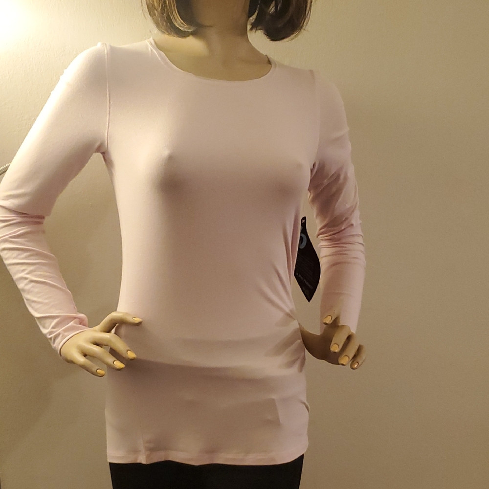 Pink Fitted Long Sleeve Top with Mock Neck